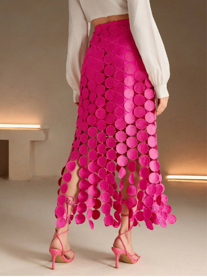 Laser Cut Multi Circle Double Layered Skirt Maxi Women Outfit