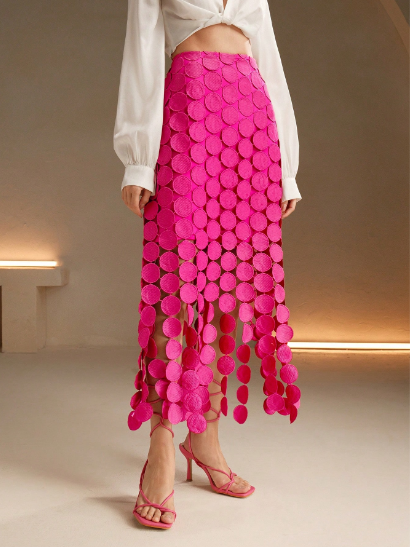 Laser Cut Multi Circle Double Layered Skirt Maxi Women Outfit