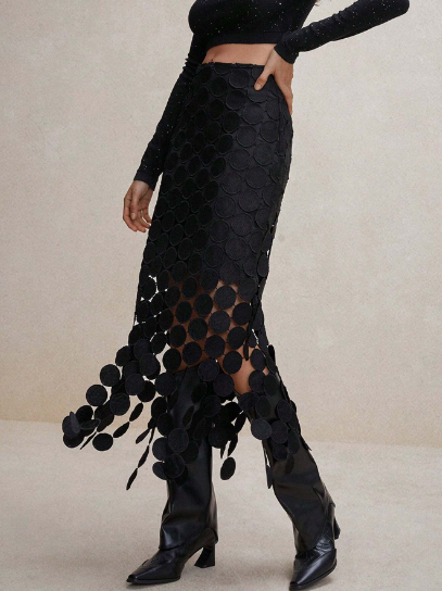 Laser Cut Multi Circle Double Layered Skirt Maxi Women Outfit