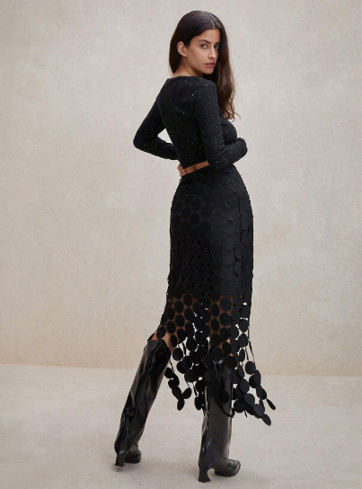 Laser Cut Multi Circle Double Layered Skirt Maxi Women Outfit