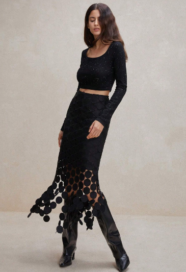 Laser Cut Multi Circle Double Layered Skirt Maxi Women Outfit