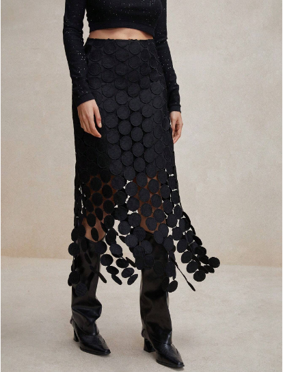 Laser Cut Multi Circle Double Layered Skirt Maxi Women Outfit