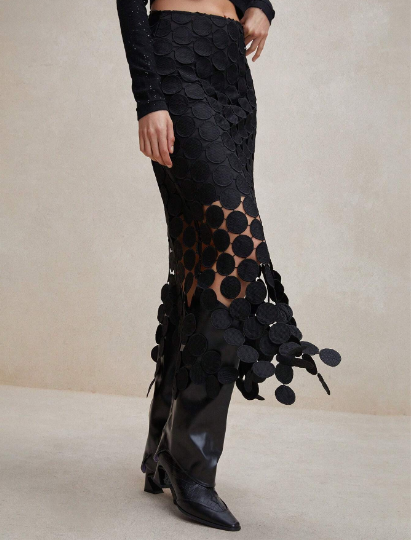 Laser Cut Multi Circle Double Layered Skirt Maxi Women Outfit