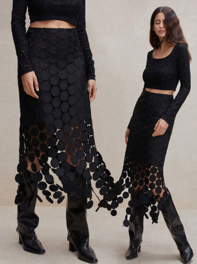 Laser Cut Multi Circle Double Layered Skirt Maxi Women Outfit