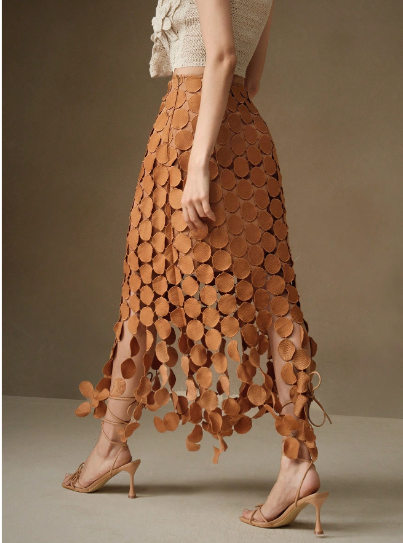 Laser Cut Multi Circle Double Layered Skirt Maxi Women Outfit