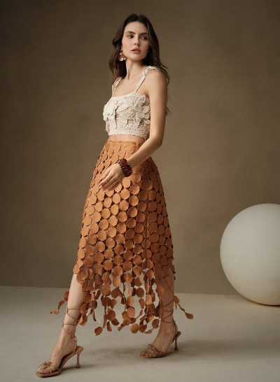 Laser Cut Multi Circle Double Layered Skirt Maxi Women Outfit