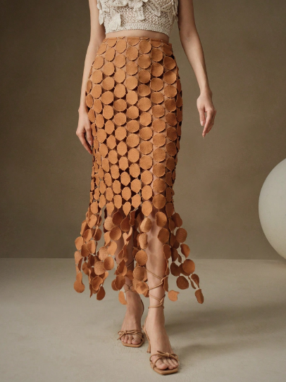 Laser Cut Multi Circle Double Layered Skirt Maxi Women Outfit