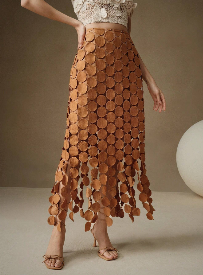 Laser Cut Multi Circle Double Layered Skirt Maxi Women Outfit