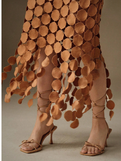 Laser Cut Multi Circle Double Layered Skirt Maxi Women Outfit