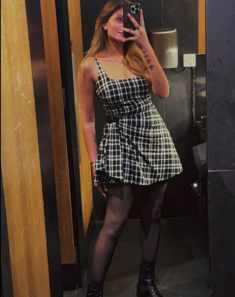 Indiana Checkered Belt Tweed Dress