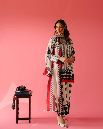 Printed Lawn Co-Ord Set with Printed Scarf