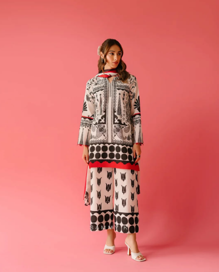 Printed Lawn Co-Ord Set with Printed Scarf