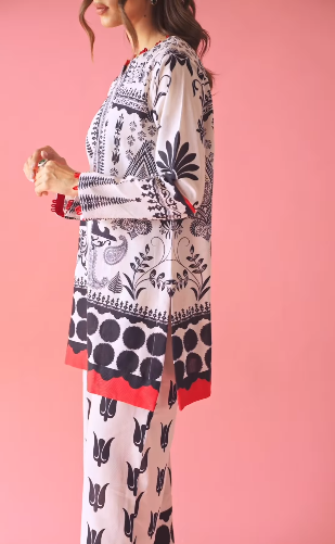 Printed Lawn Co-Ord Set with Printed Scarf