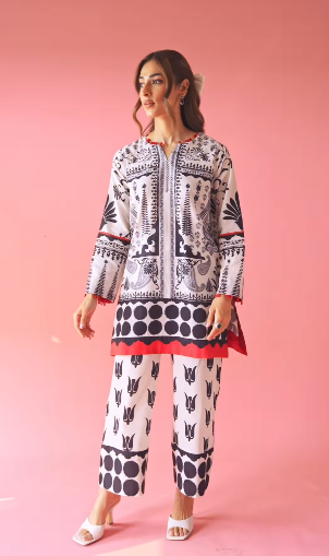 Printed Lawn Co-Ord Set with Printed Scarf