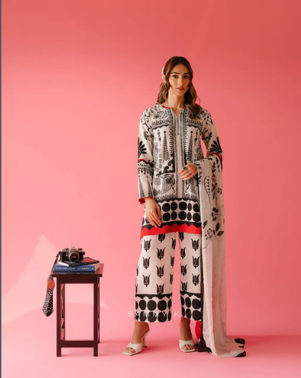 Printed Lawn Co-Ord Set with Printed Scarf