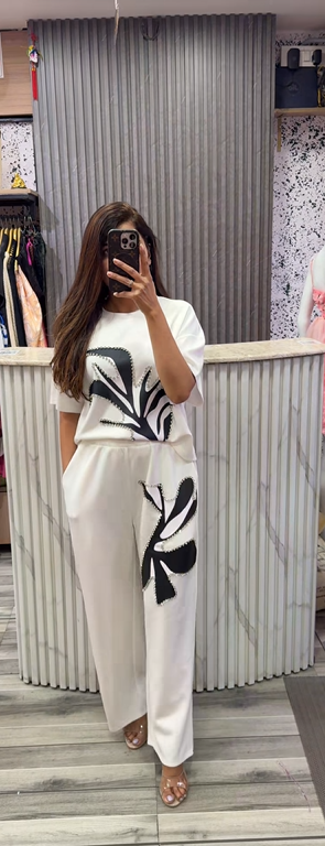 Women Printed With Rhinestone Work Co-Ord set Top And Pants