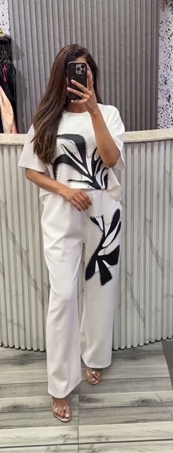 Women Printed With Rhinestone Work Co-Ord set Top And Pants