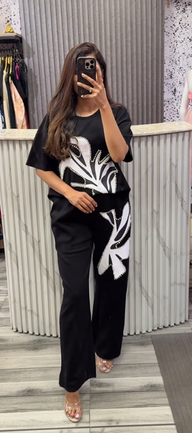 Women Printed With Rhinestone Work Co-Ord set Top And Pants