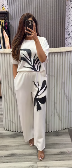 Women Printed With Rhinestone Work Co-Ord set Top And Pants