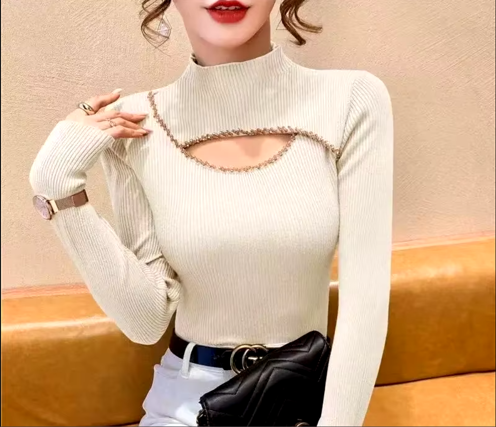 Designer Knitted Long Sleeve Sweater Top