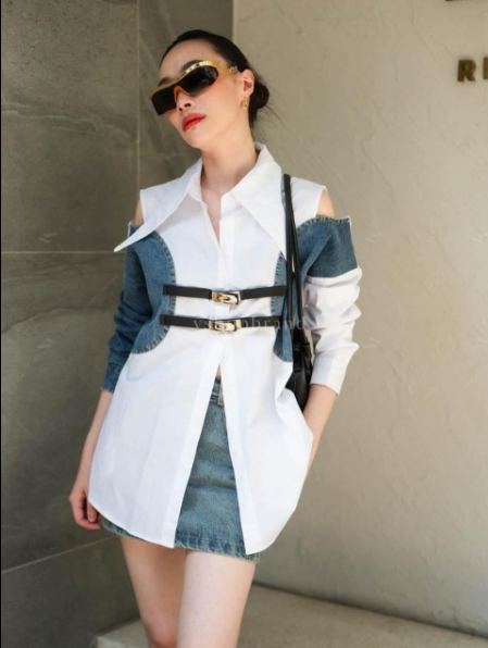 Half Denim Belt shirt