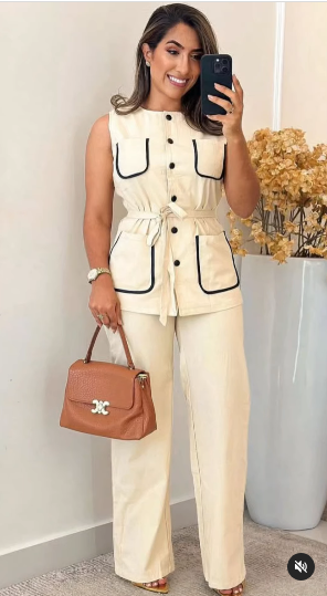 Linen Two Piece With Belt Sleeveless Co-Ord Set