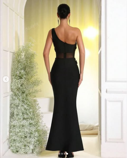 One Shoulder Draped Sleeveless Rhinestone Crystal Floral Bodycon Dress