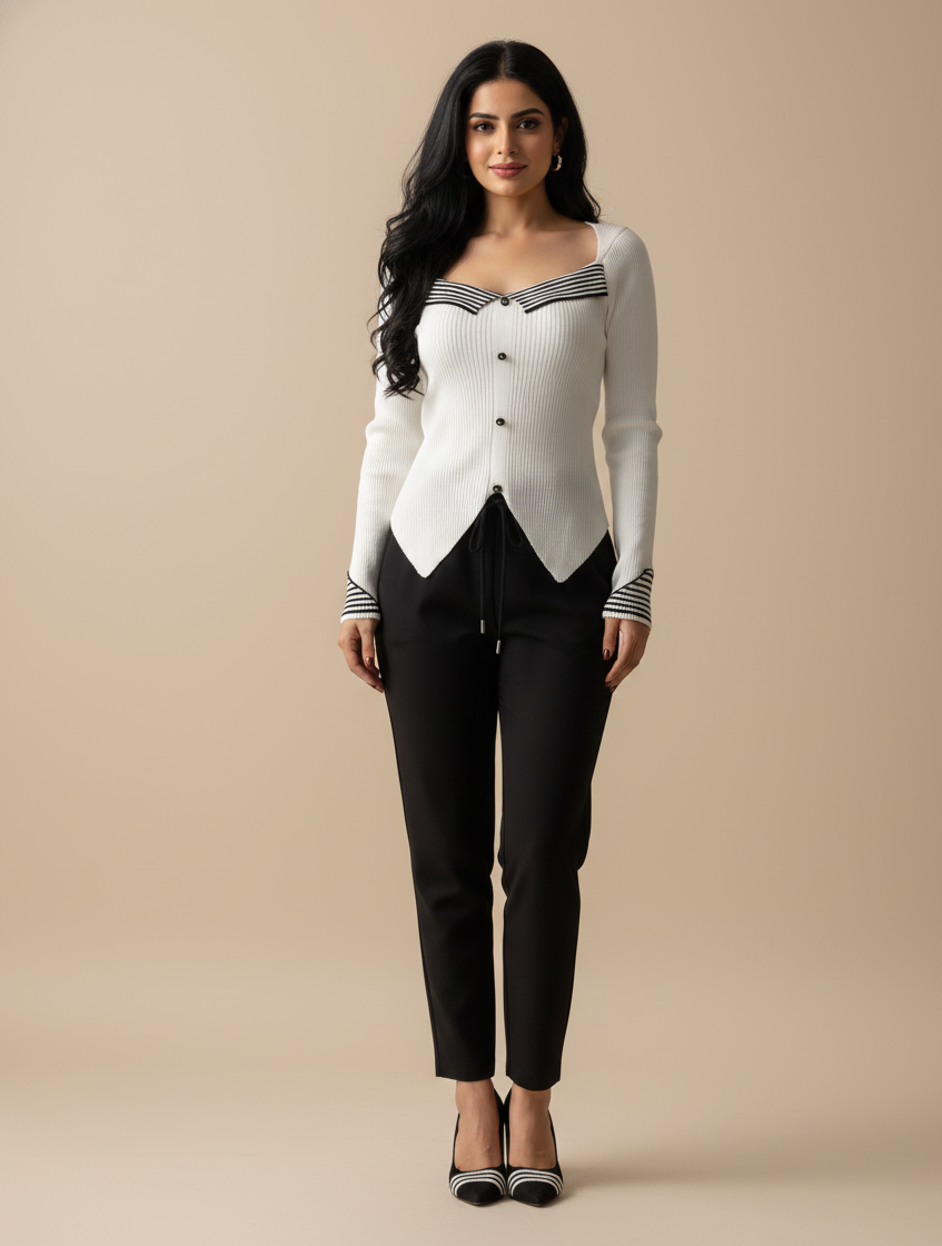 Slit Fitted Minimalist Knitted Sweater For Women