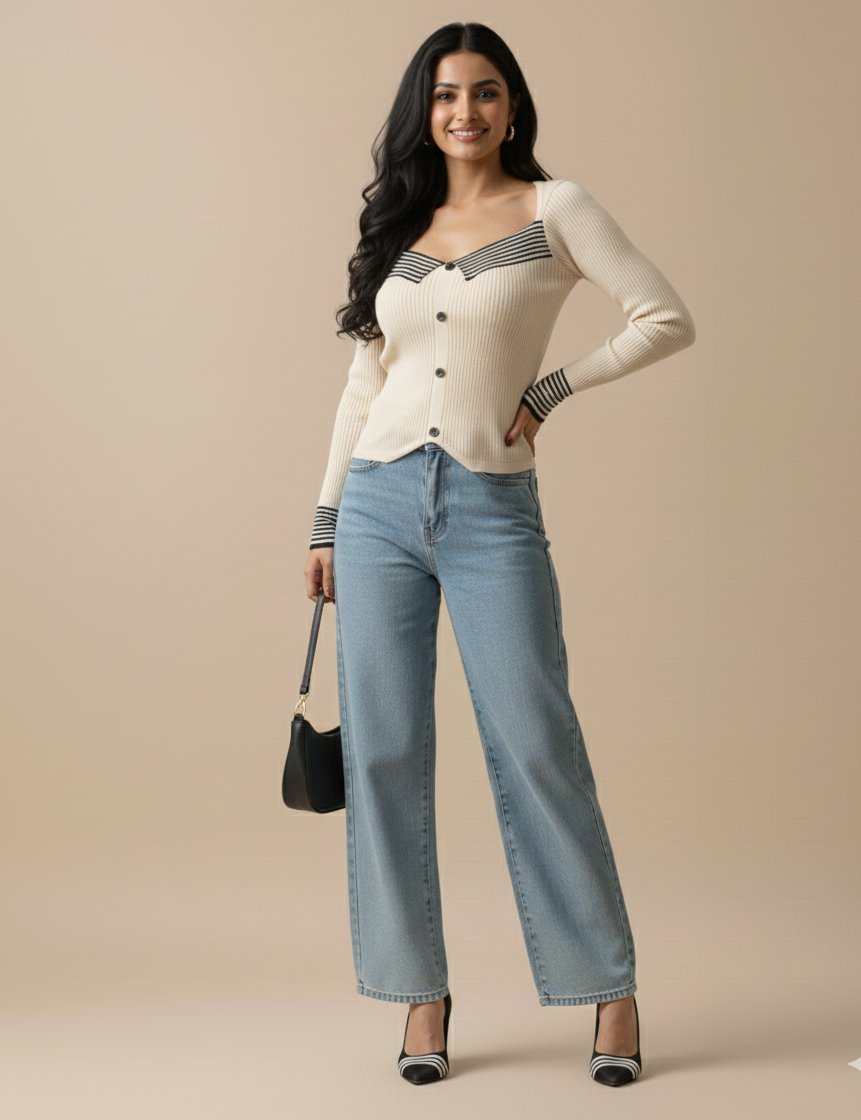 Slit Fitted Minimalist Knitted Sweater For Women