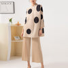 Mila Pleated Polka Dot Top And Wide Leg Pant Set