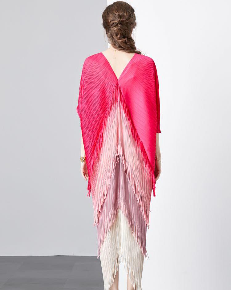 Pleated Tassel Colorful Dress