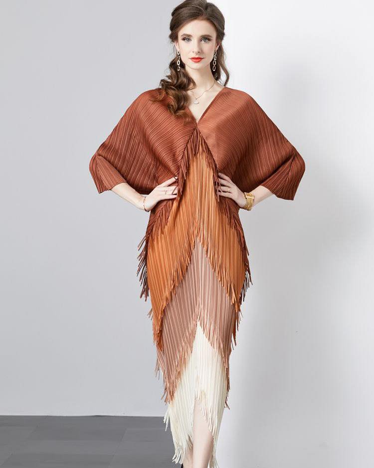 Pleated Tassel Colorful Dress