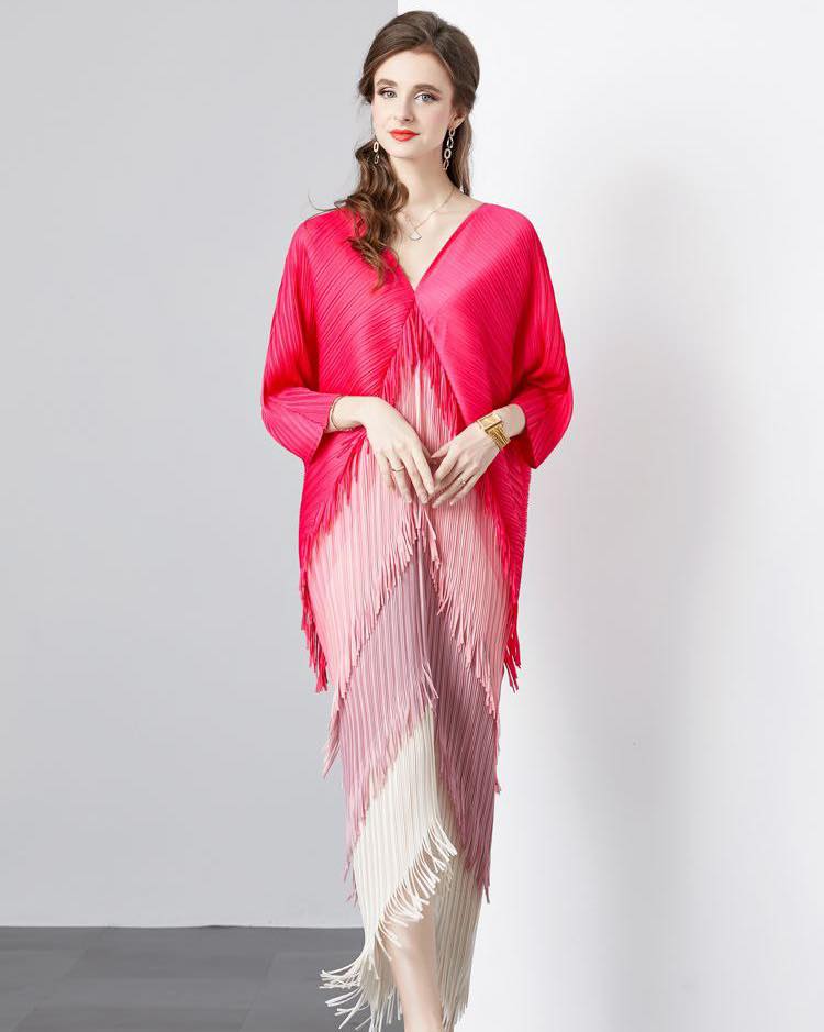 Pleated Tassel Colorful Dress