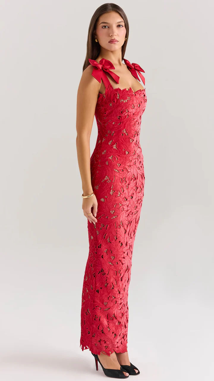 Ava Cut Out Bow-Knots Zipper Slit Slip Dress