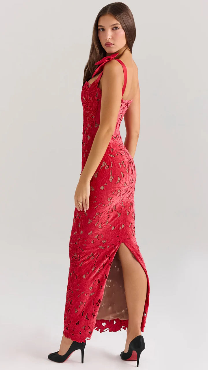 Ava Cut Out Bow-Knots Zipper Slit Slip Dress