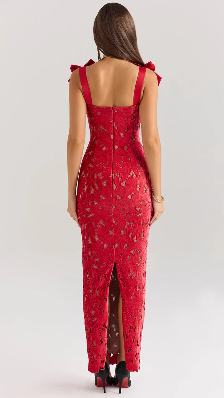 Ava Cut Out Bow-Knots Zipper Slit Slip Dress