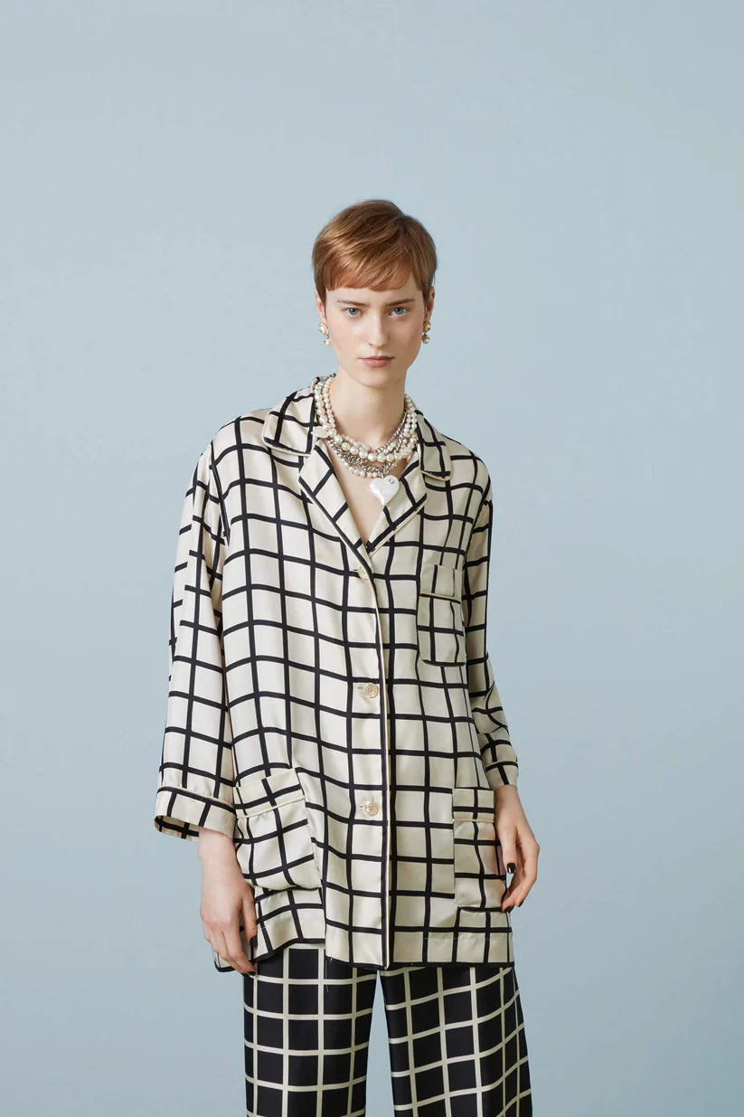 Black Check Silk Co-Ord Set