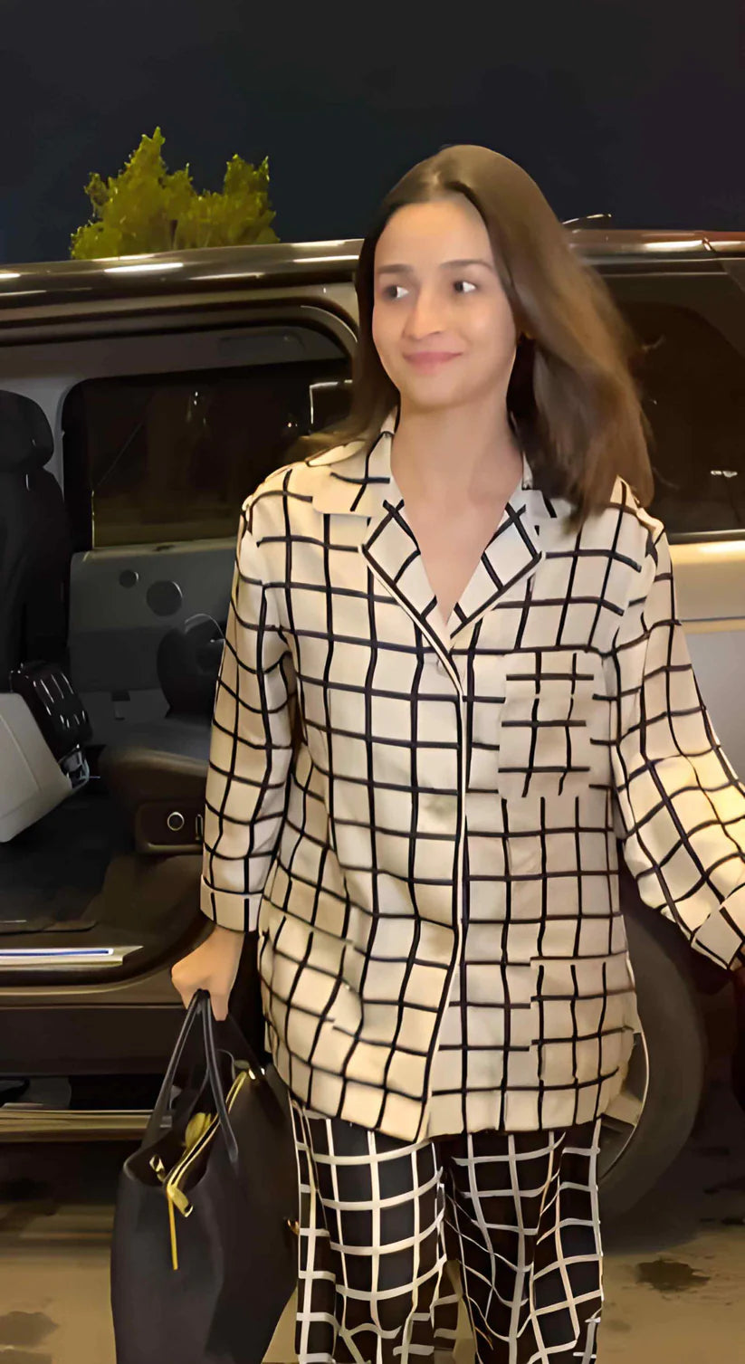 Black Check Silk Co-Ord Set