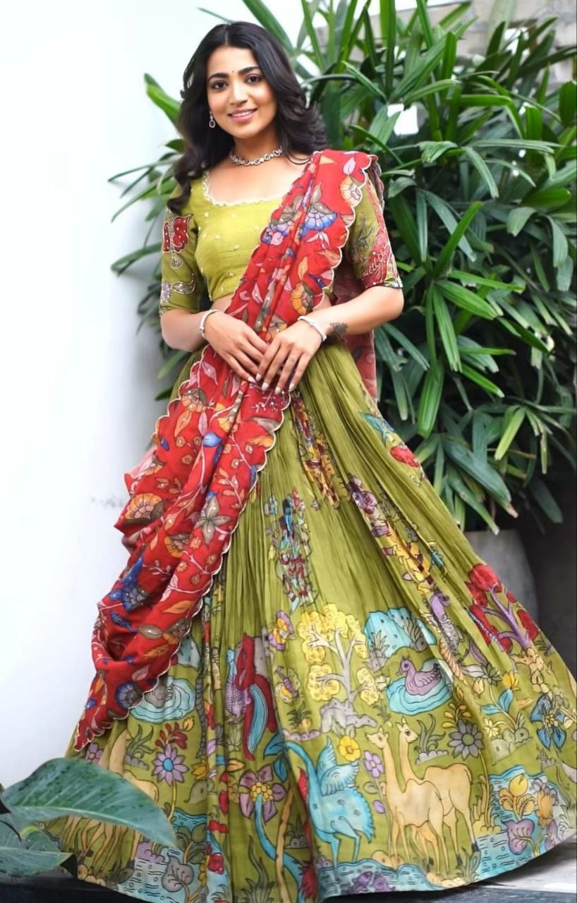 Stitched Kalamkari Designer Lehenga Choli with Dupatta