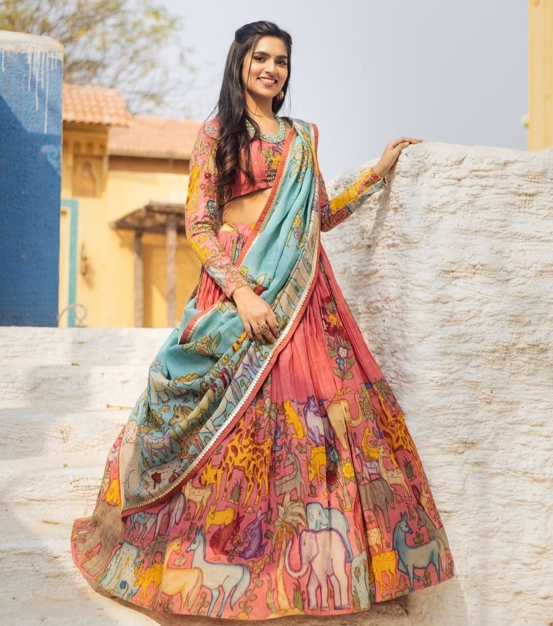 Maggam Work Kalamkari Designer Lehenga Choli with Dupatta