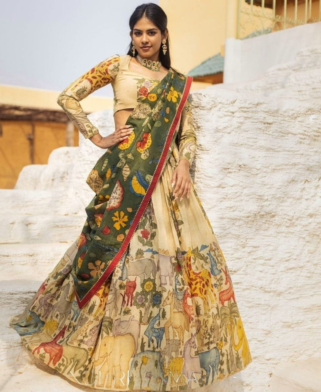 Maggam Work Kalamkari Designer Lehenga Choli with Dupatta