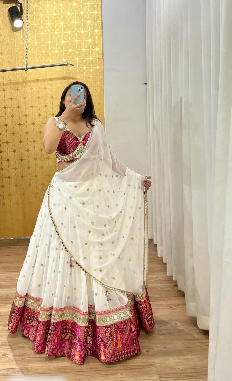 Heavy Sequence Georgette White Designer Lehenga