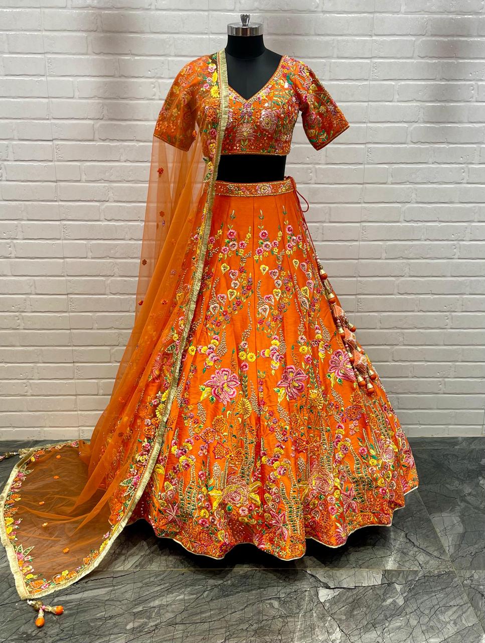 Floral Pattern Hand Embroidered Designer Lehenga