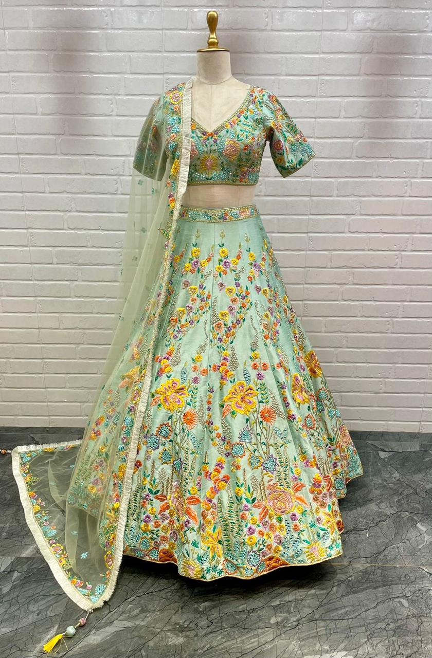 Premium Floral Pattern Hand Embroidered Designer Lehenga