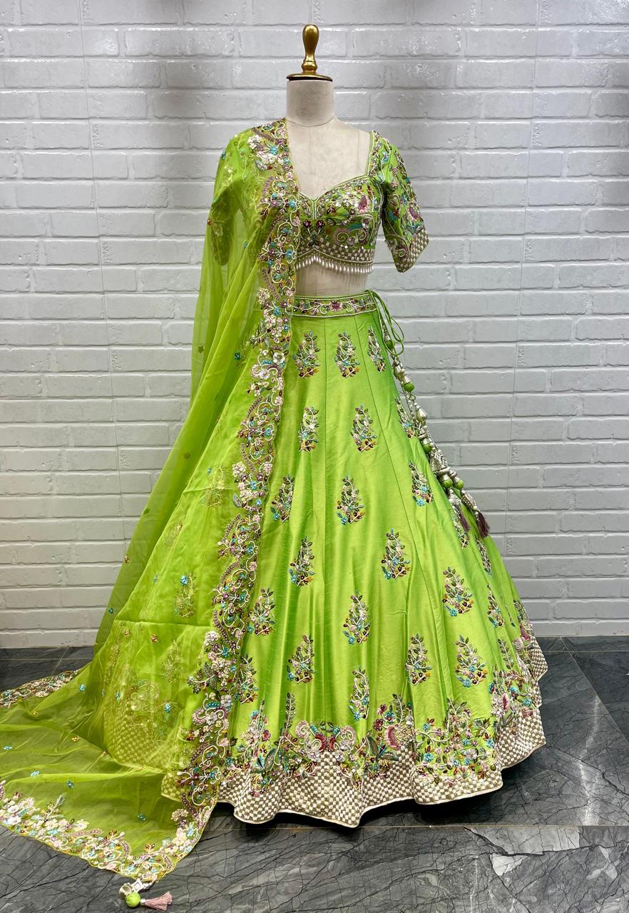 Floral Pattern Green Color Designer Lehenga