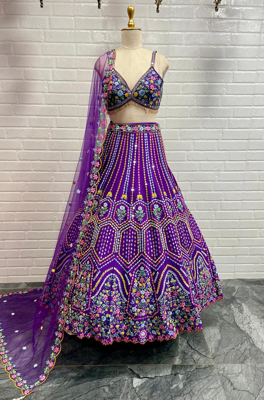 Floral Pattern Purple Color Designer Lehenga