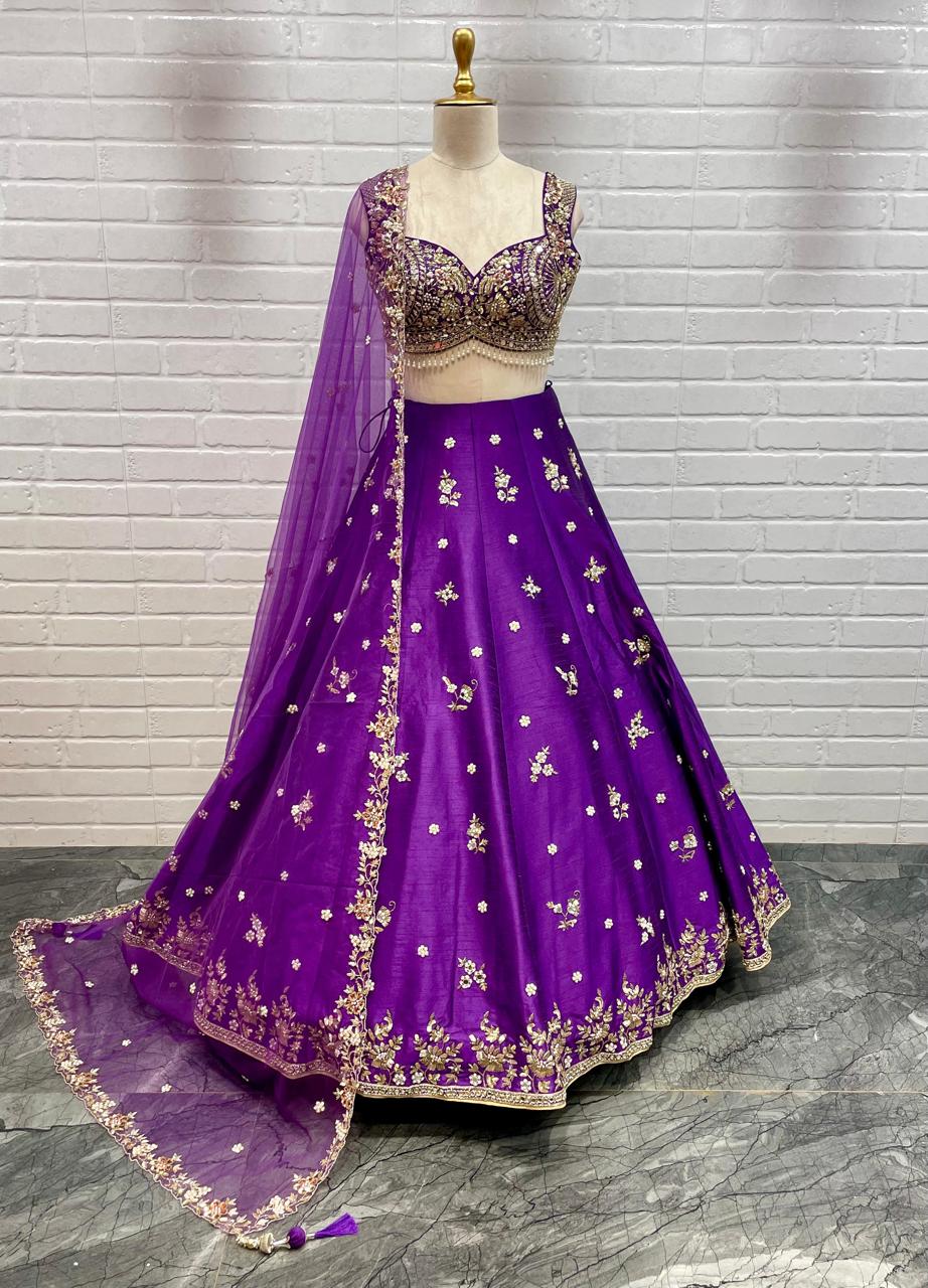 Heavy Embroidered Purple Color Designer Lehenga