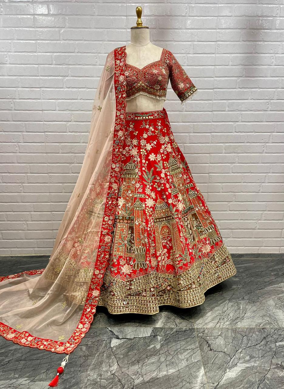 Heavy Embroidered Red Color Designer Lehenga