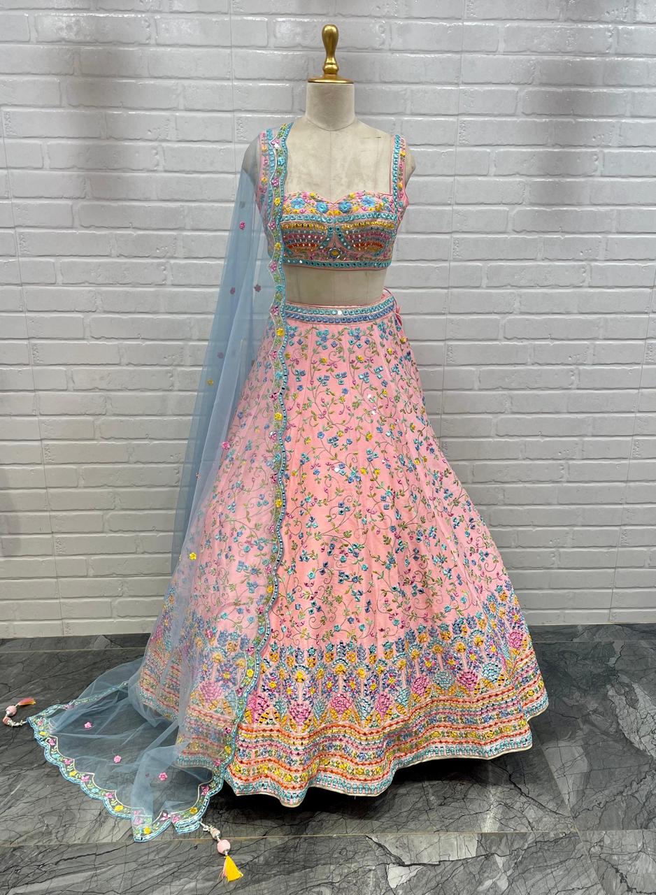 Floral Pattern Pink Color Designer Lehenga