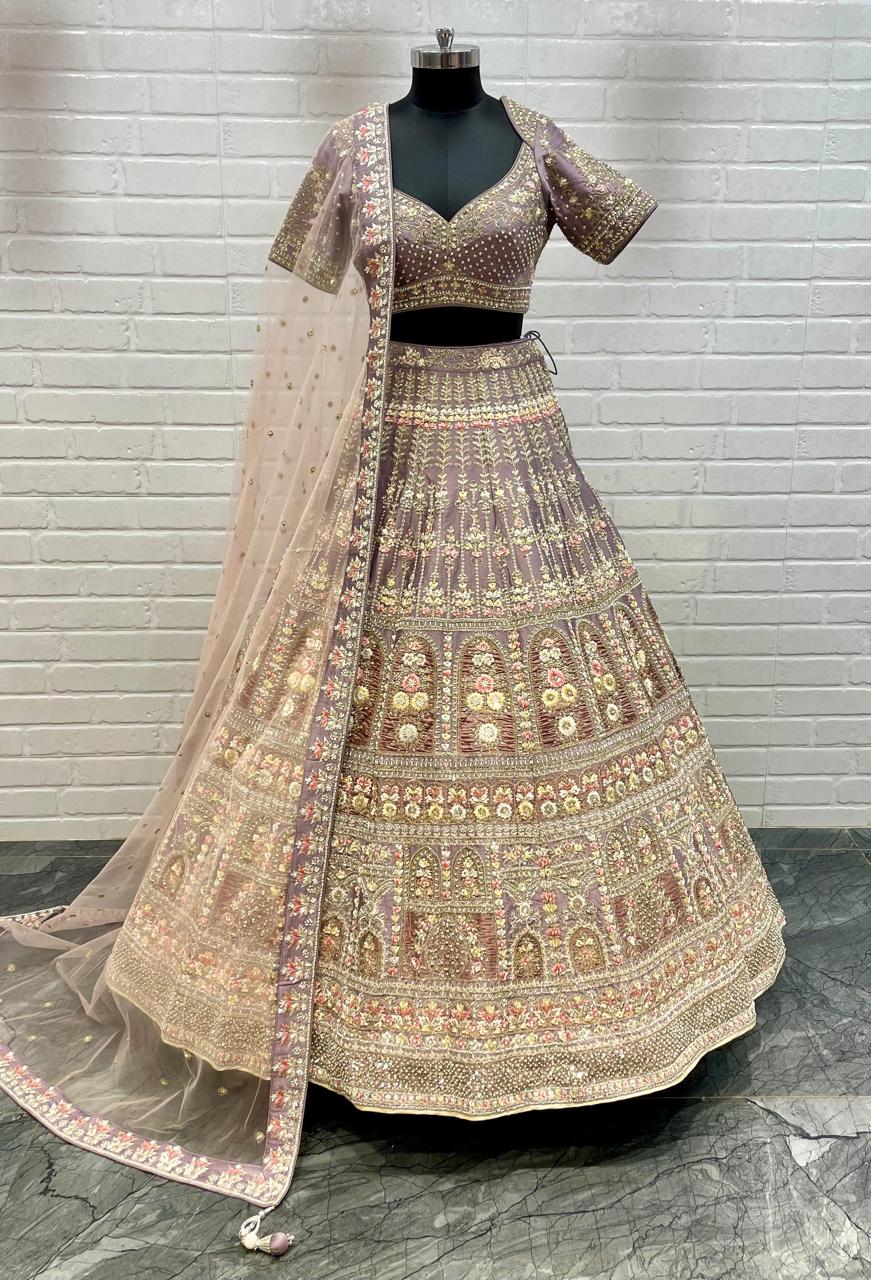 Heavy Embroidered Beige Color Designer Lehenga